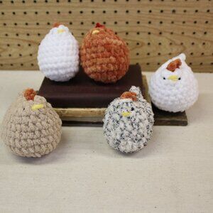 Handmade Crochet Amigurumi Chickens Speckled White Orange Plush/5" Set of 5 Gift